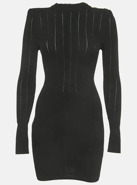 Balmain Black Stretch Knit Zip UP Mini Dress S