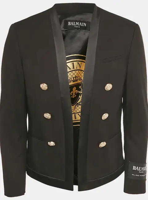 Balmain Black Button Detail Open Front Blazer XXL