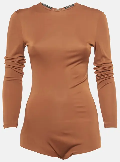 Balmain Brown Jersey Long Sleeve Bodysuit  S