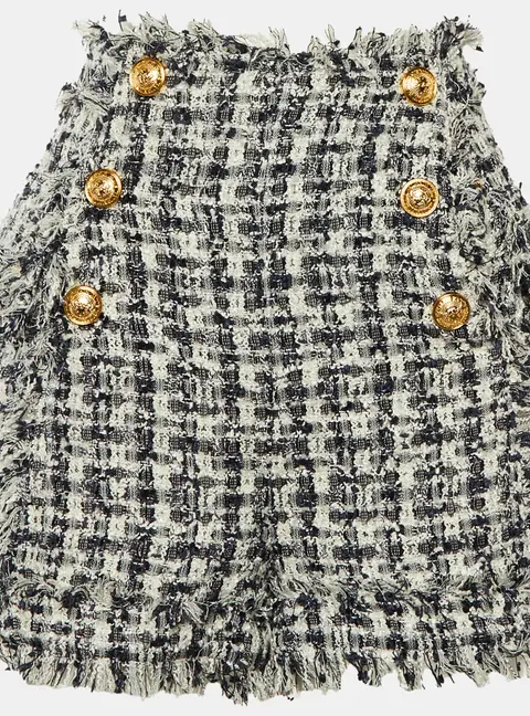 Balmain Navy Blue /White Tweed Frayed Hem Shorts M