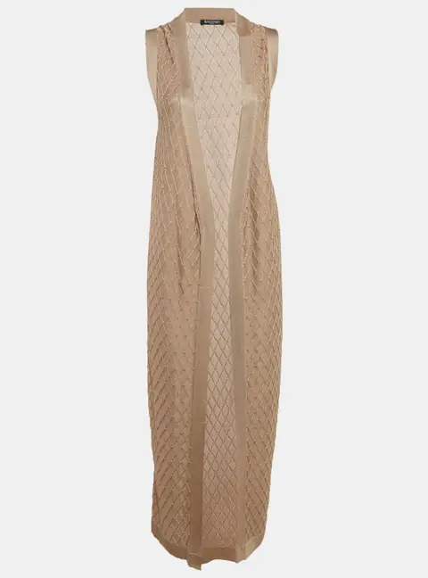 Balmain Beige Patterned Knit Sleeveless Cardigan S