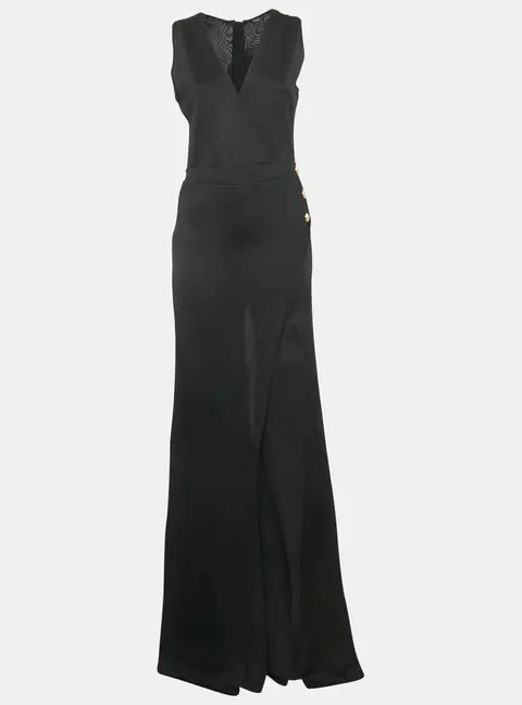 Balmain Black Stretch Knit Wrap Effect Jumpsuit L
