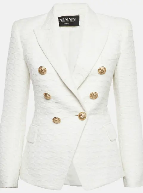 Balmain Off-White Tweed Double Breasted Blazer S
