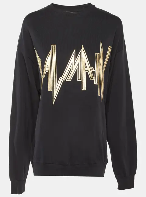 Balmain Black Logo Print Cotton Crew Neck Sweatshirt M