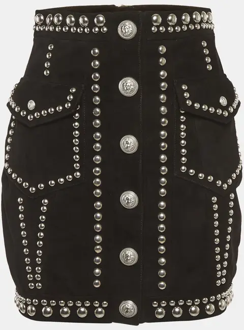 Balmain Black Studded Suede Mini Skirt S