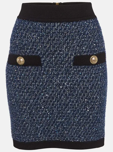 Balmain Blue Lurex Tweed Mini Skirt L