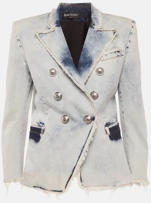 Balmain Blue Washed Denim Double Breasted Jacket M