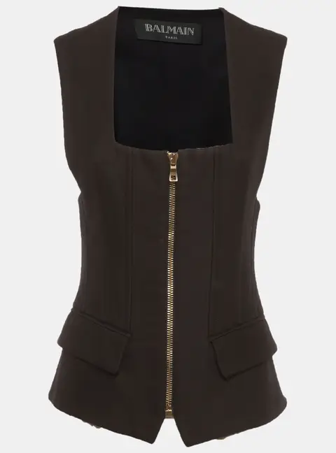 Balmain Black Silk Blend Pocket Detail Sleeveless Jacket M
