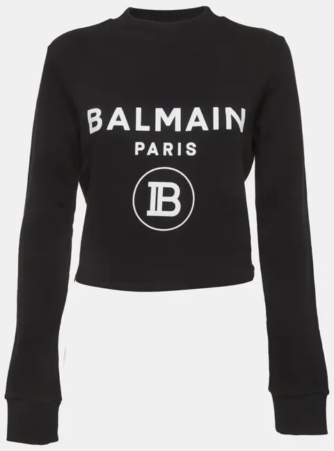 Balmain Black Logo Print Cotton Crop Sweatshirt S