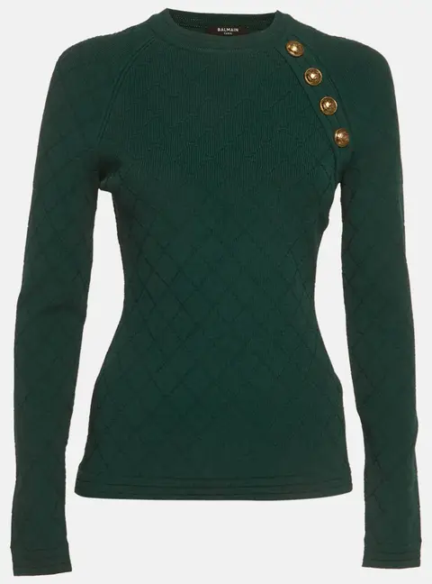 Balmain Green Textured Knit Pullover M