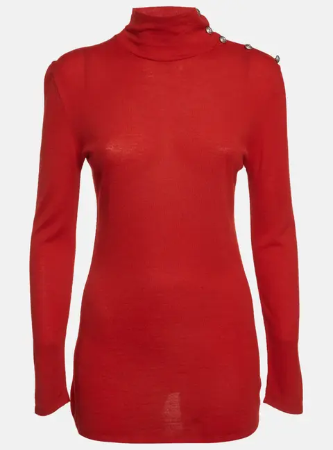 Balmain Red Knit Turtle Neck Pullover L
