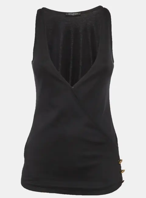 Balmain Black Jersey V-Neck Crossover Top S