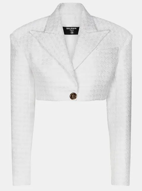 Balmain White Tweed Crop Jacket M