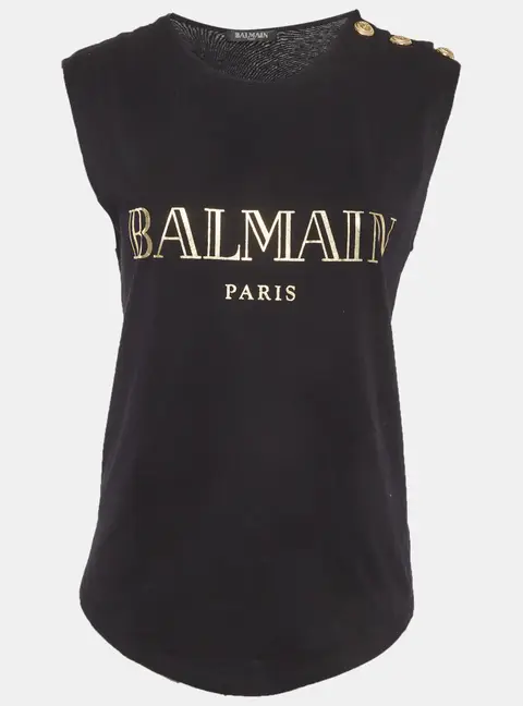 Balmain Black Logo Print Jersey Tank Top M