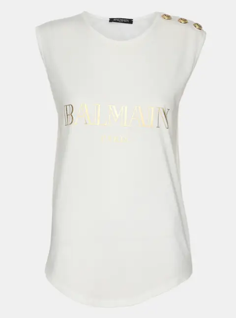 Balmain White Jersey Logo Print Tank Top S