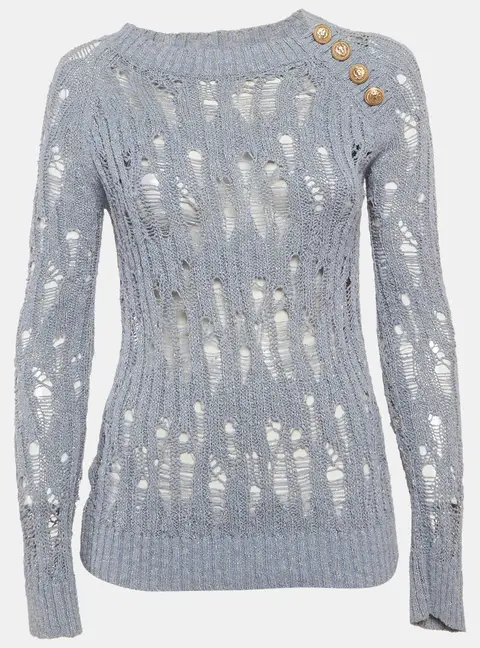 Balmain Blue Lurex Open Knit Sweater S