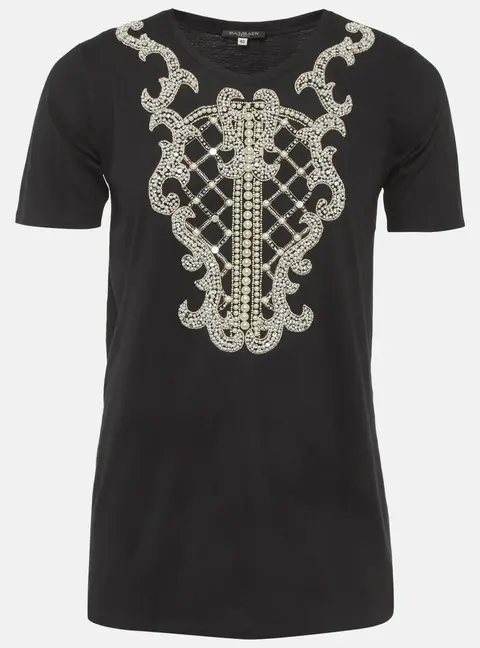 Balmain Black Pearl Embellished Jersey T-Shirt M