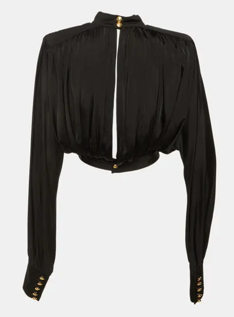 Balmain Black Jersey Crop Top S