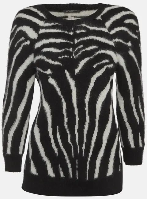 Balmain Black/White Zebra Print Wool Knit Raglan Sleeve Sweater S