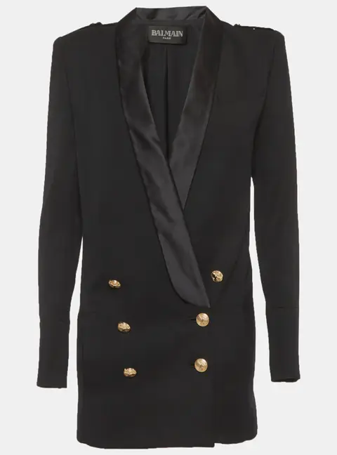 Balmain Black Wool Blend Double Breasted Blazer Mini Dress S