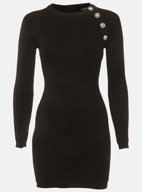 Balmain Black Wool Blend Knit Zip Up Mini Dress S