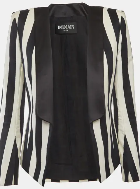 Balmain Monochrome Striped Open Front Blazer M