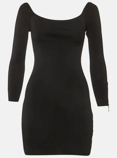 Balmain Black Rib Knit Mini Bodycon Dress S