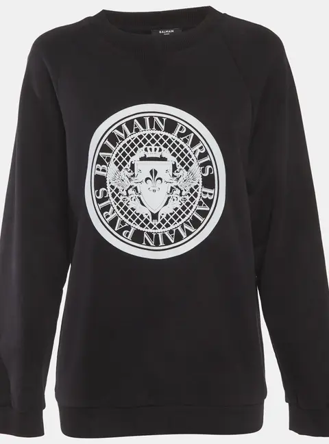 Balmain Black Logo Print Cotton Knit Sweatshirt S
