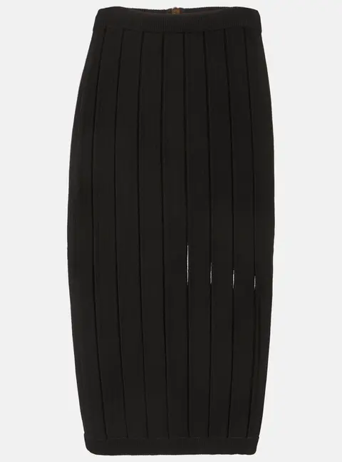 Balmain Black Stretch Knit Bodycon Midi Skirt XS