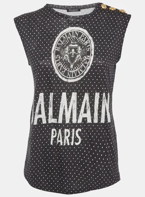 Balmain Black Polka Dots Jersey Sleeveless Top S