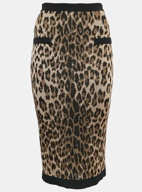 Balmain Brown Leopard Jacquard Pencil Skirt S