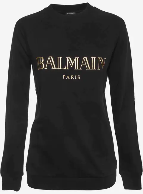 Balmain Black Logo Print Cotton Sweatshirt M