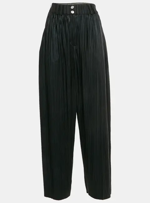 Balmain Black Synthetic Pleated Wide Leg Trousers M