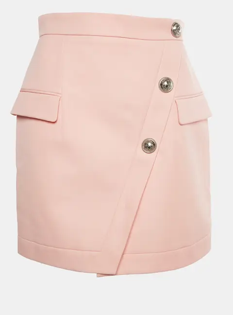 Balmain Light Pink Gabardine Asymmetric Mini Skirt M