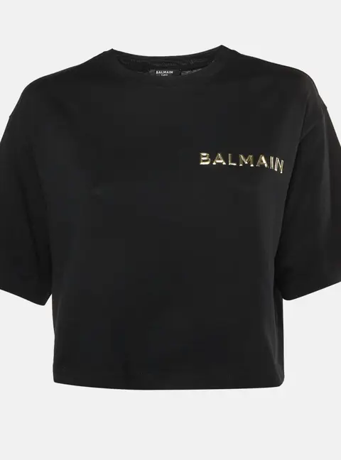 Balmain Black Logo Embossed Jersey Crop Top XS