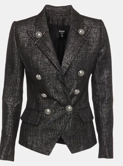 Balmain Black Lurex Double Breasted Blazer S
