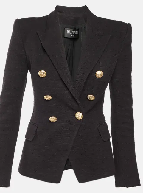 Balmain Black Tweed Double Breasted Blazer S