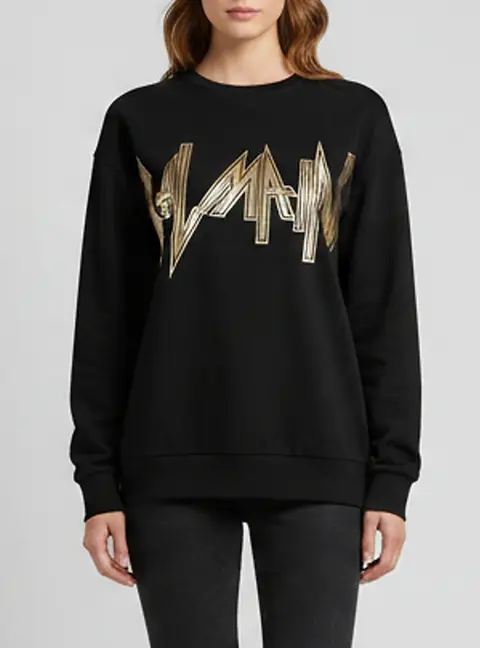 Balmain Black/Gold Logo Printed Jersey Sweatshirt M