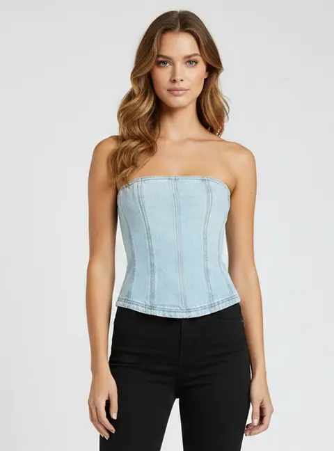 Balmain Blue Denim Zip Up Corset S