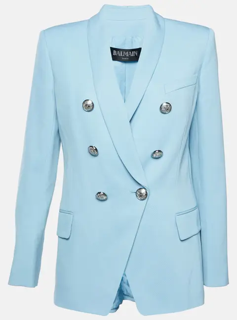 Balmain Light Blue Wool Double Breasted Blazer L