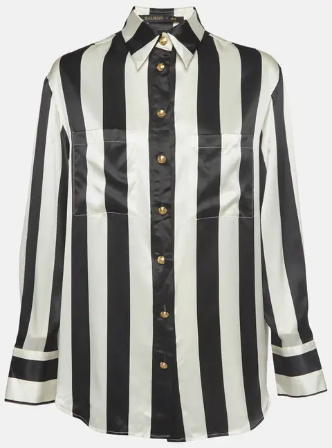 Balmain X H&M White/Black Striped Satin Button Up Shirt M