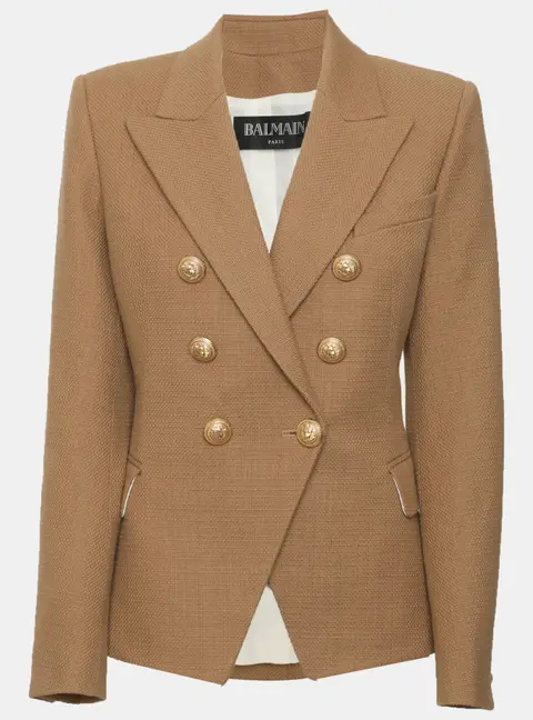 Balmain Brown Canvas Double Breasted Blazer M