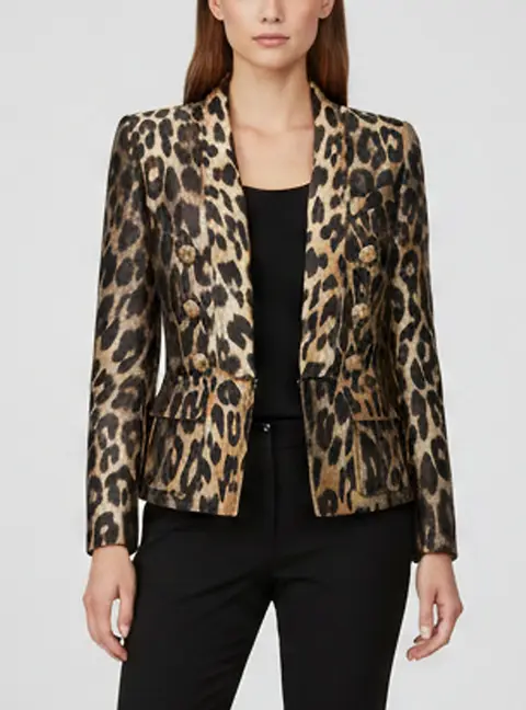 Balmain Beige Leopard Jacquard Single Breasted Blazer M