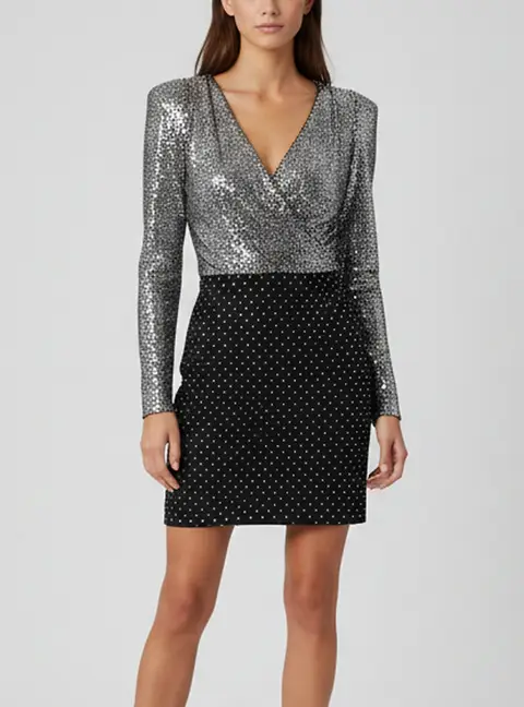 Balmain Black Rhinestone Embellished Stretch Knit Mini Dress S
