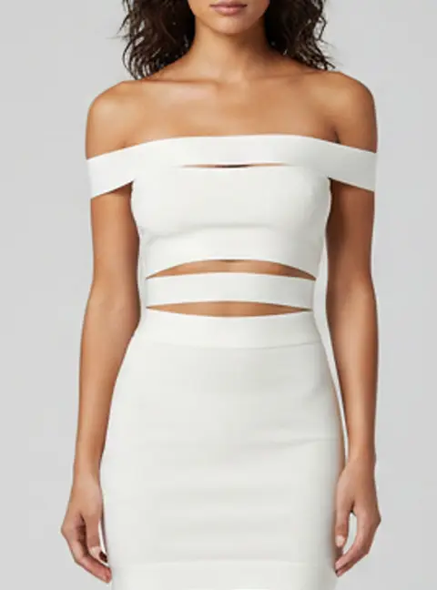 Balmain Off White Stretch Knit Cutout Off-Shoulder Top M
