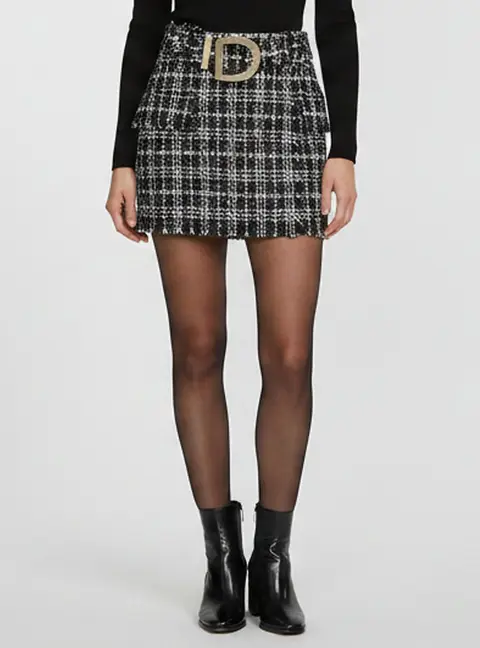 Balmain Black Tweed Belted Mini Skirt S