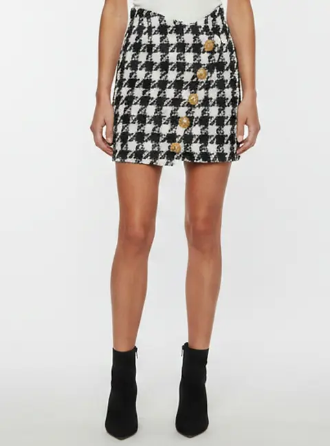 Balmain White/Black Houndstooth Tweed Mini Skirt S