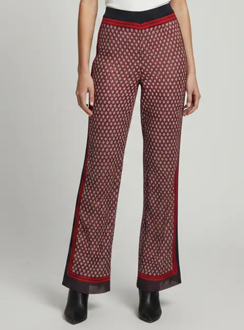 Balmain Red Monogram Jacquard Knit Wide Leg Trousers S