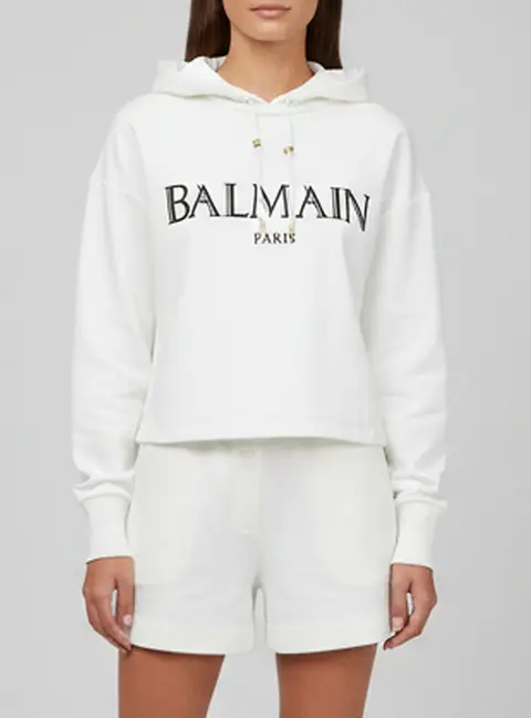 Balmain White Jersey Logo Embossed Hoodie XS