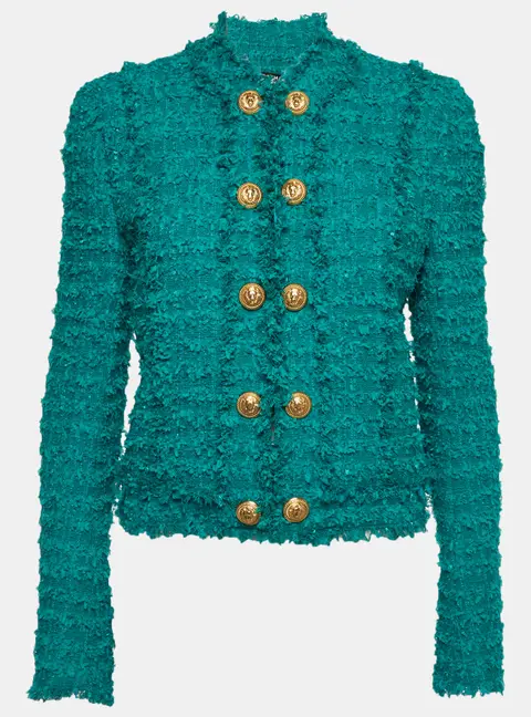 Balmain Teal Button Embellished Tweed Jacket M